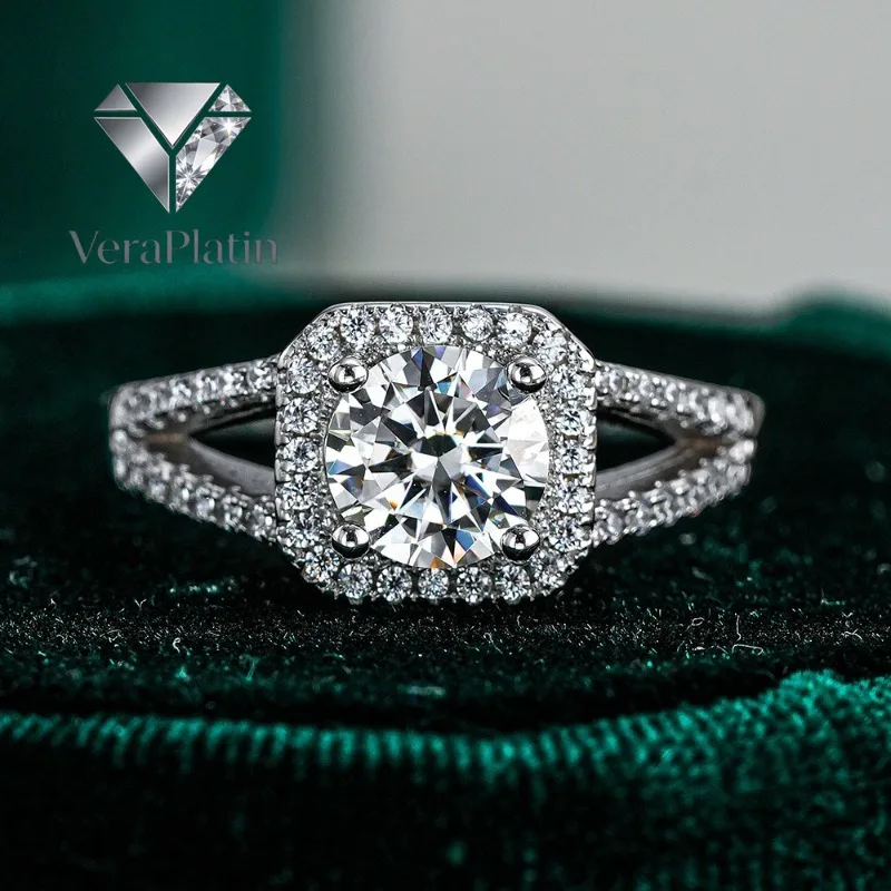 

VeraPlatin Girl Valentine's Day 18K White Gold Birthday Gift Rings 1CT Moissanite Diamond Women Engagement PT950 Platinum Lady W