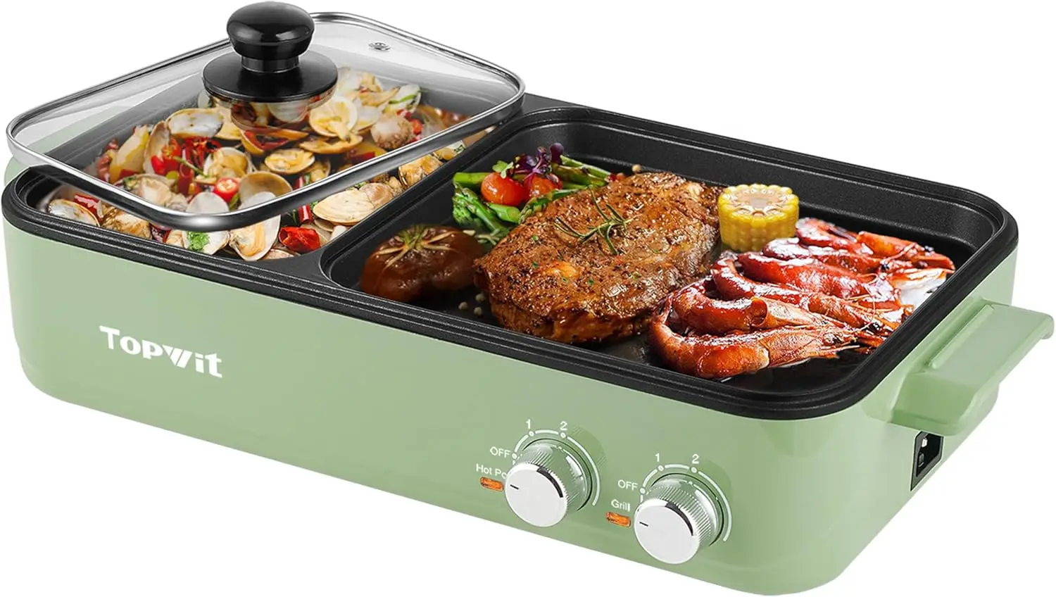 

2-in-1 Electric Hot Pot and Grill for Indoor Korean BBQ, Steaks, and Noodles with Dual Temperature Control