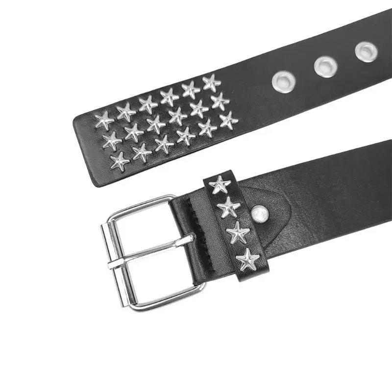 

39BD Western Street Wear Belt for Jeans Pants Fashionable Star Rivet Studded Waist Belt for Sweater Punk PU Belt for All Age