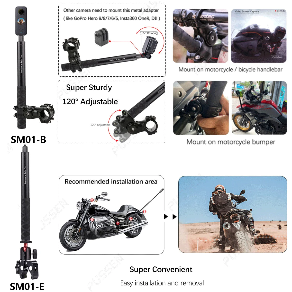 CamSteer Motorcycle Bike Insta360 X3 Camera Holder Handlebar Bracket Stand for Insta 360 One X2 Rs GoPro 11 10 Camera Accessory