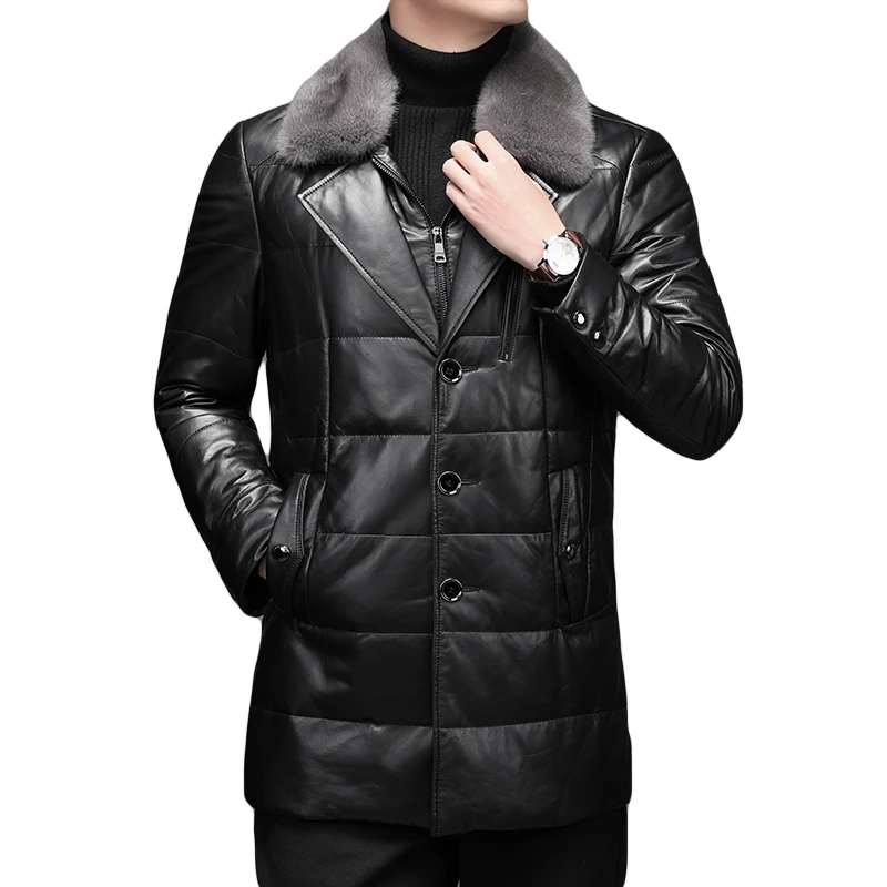 2024- New Men\'s Business British Fashion British Style Casual Fashion Sheepskin Down Jacket Mink Collar Jacket Leather Jacket