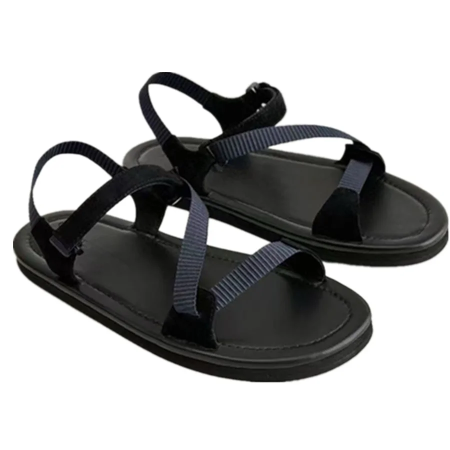 

Withered 2025 Fashion Ladies Shoes French Minimalist Women's Flat Sandals Shoes Contrasting Leather Casual Summer Sandals Women