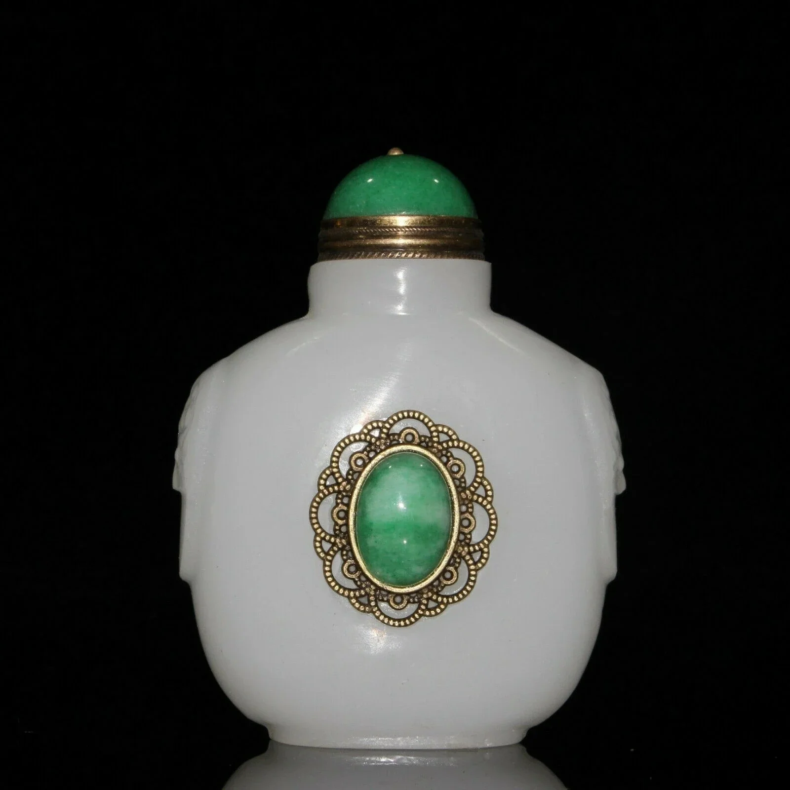 

Chinese 3.2 inches Snuff Bottle Inlaid with green jade glass Snuff Bottle