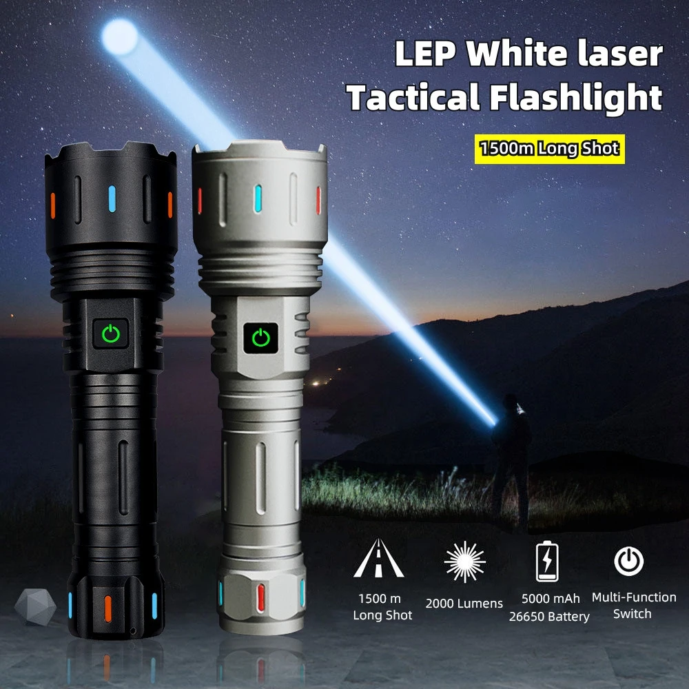 2000 Meters Super Bright White Laser Light LEP USB Rechargeable Torch 26650 Battery Outdoor Camping Emergency Flashlight