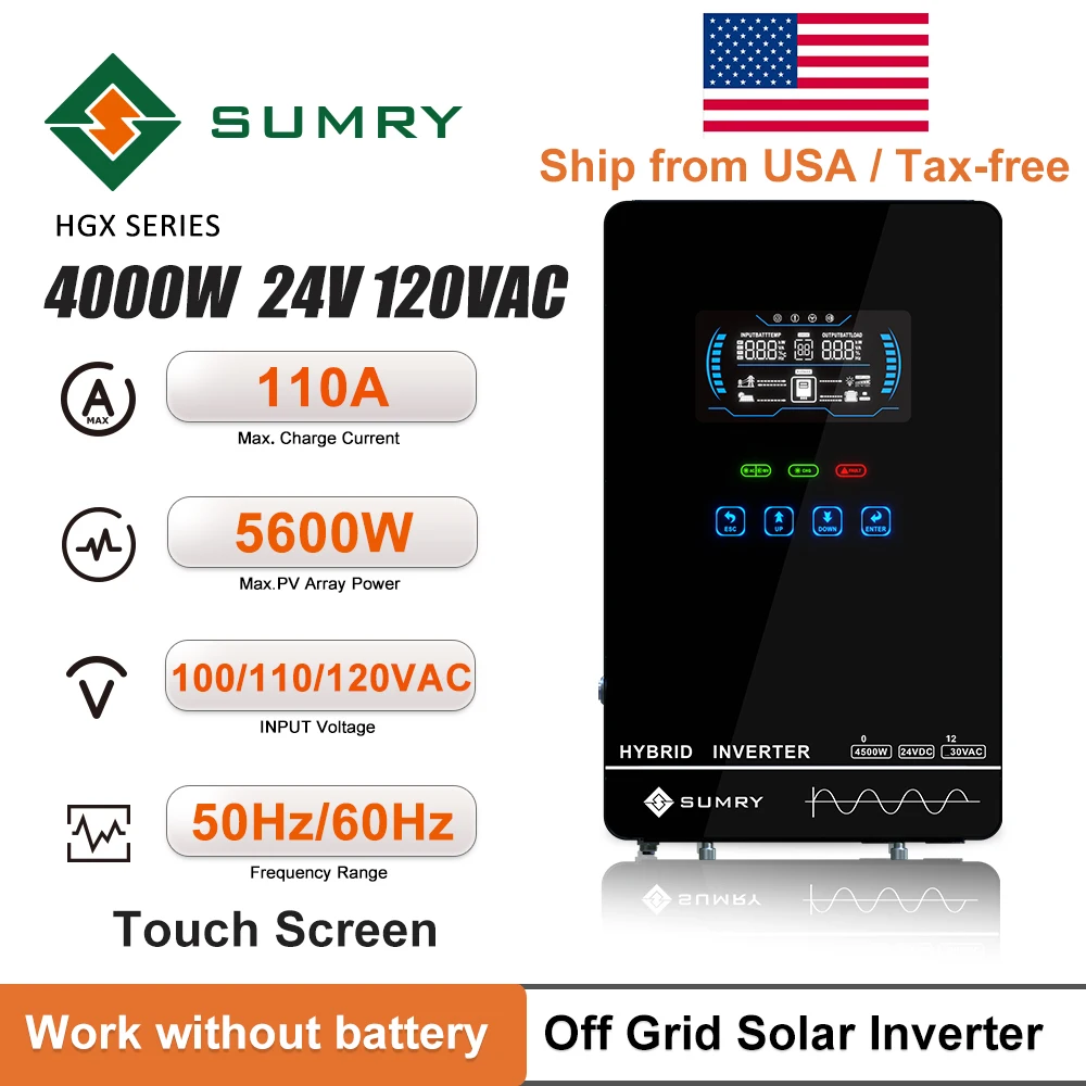 SUMRY 4KW 6KW 120V خارج الشبكة الشمسية العاكس 24V 140A 5600W MPPT شاحن نقية شرط لموجة المنزل العاكس 6.25 بوصة شاشة الكريستال السائل #2