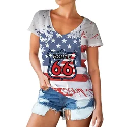 T-Shirt da donna Vintage Route 66 estiva t-Shirt stampate moda americana camicia a maniche corte oversize classica top abiti da donna