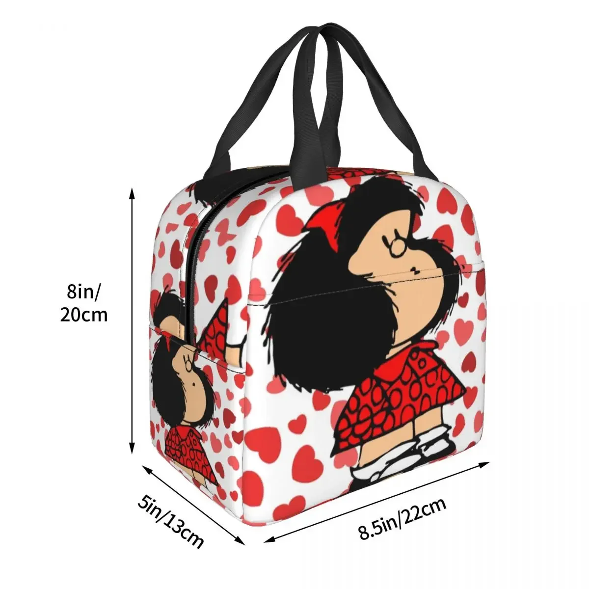 Bolsa de almuerzo con aislamiento de corazón de Mafalda para hombres y mujeres, bolsa enfriadora, contenedor de comida, caja de almuerzo de alta capacidad de dibujos animados de Amina, trabajo al aire libre