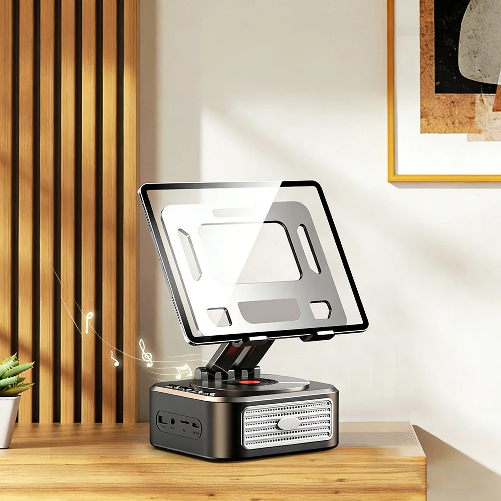 360° Rotating Multifunctional Desktop Tablet Stand Bluetooth Speaker, Portable Audio Device for Fitness and Exercise