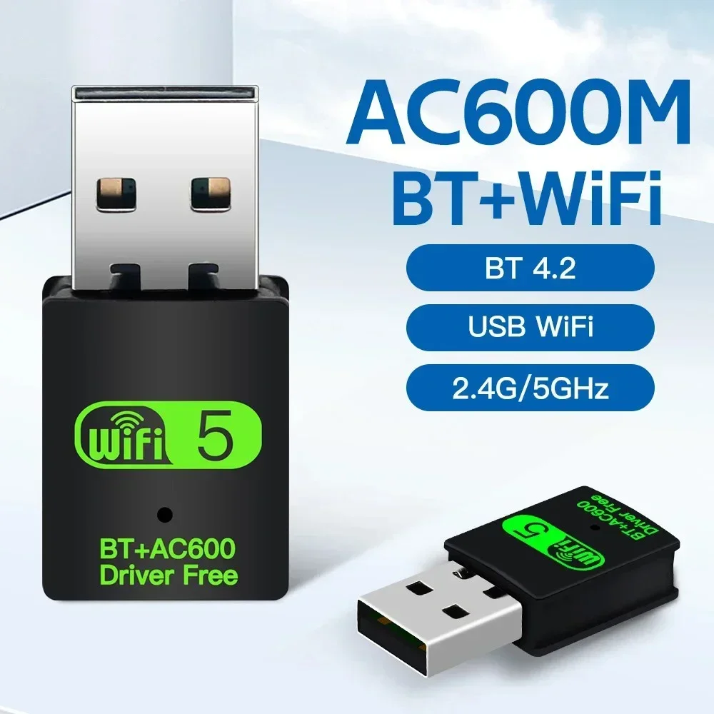 2 in 1 USB WiFi Bluetooth Adapter 600Mbps Dual Band 2.4G 5GHz USB Wi-Fi 5 Network Wireless Wlan Receiver Dongle DRIVER FREE