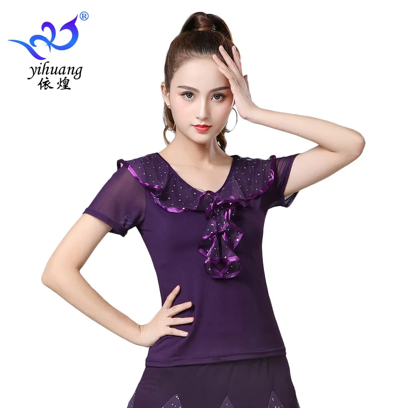 1pcs woman latin dancing blouse female fashion ruffles ballroom dancing top 