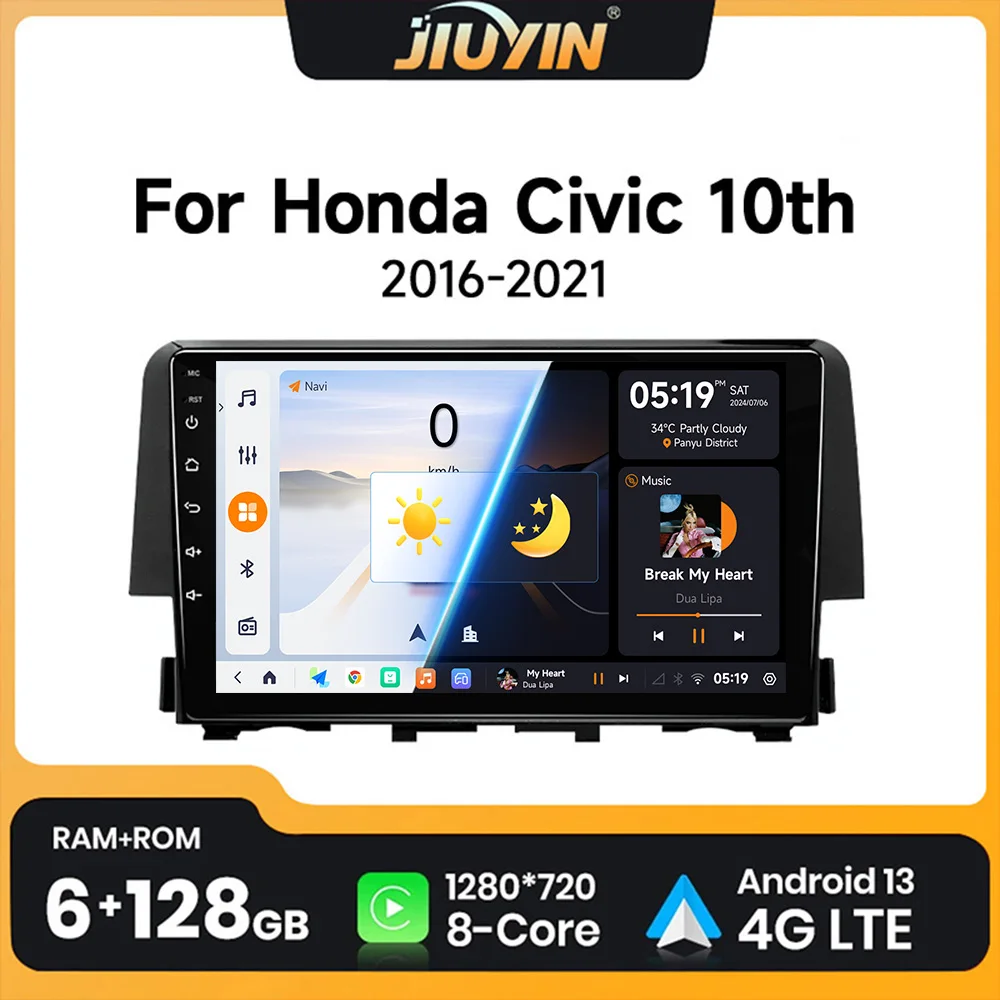 

JIUYIN Andriod Car stereo radio For Honda Civic 10th 10gen 2015 - 2021 Multimedia Player Wireless Carplay Android auto WiFi DSP