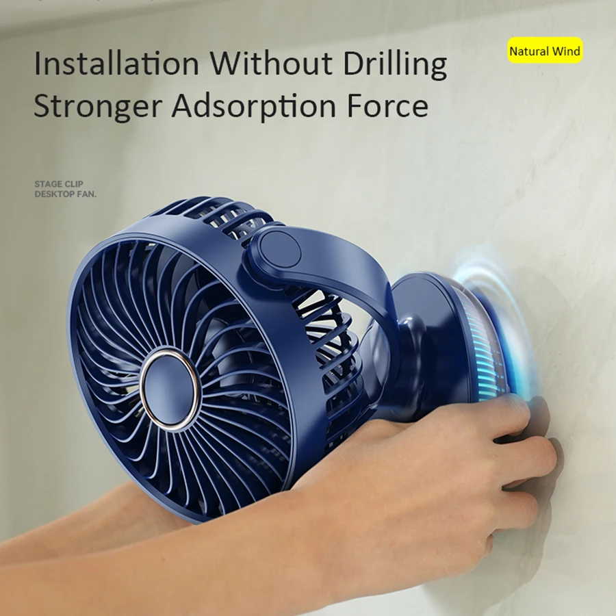 2024 New Rechargeable 180° Adjustable Portable Fan Wall Mounted Fan Air Cooler 8H Timing LED Screen 7 Colorful Lights 5 Gears