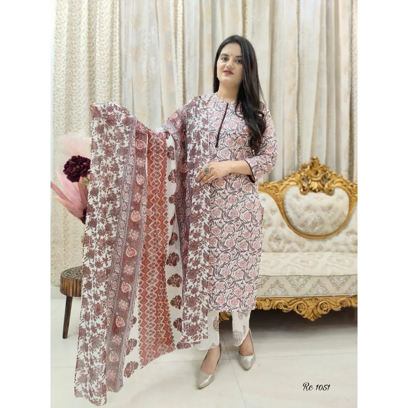 

Women Printed Kurta Palazzo with Dupatta Set Indian Wedding Salwar Kameez Suit