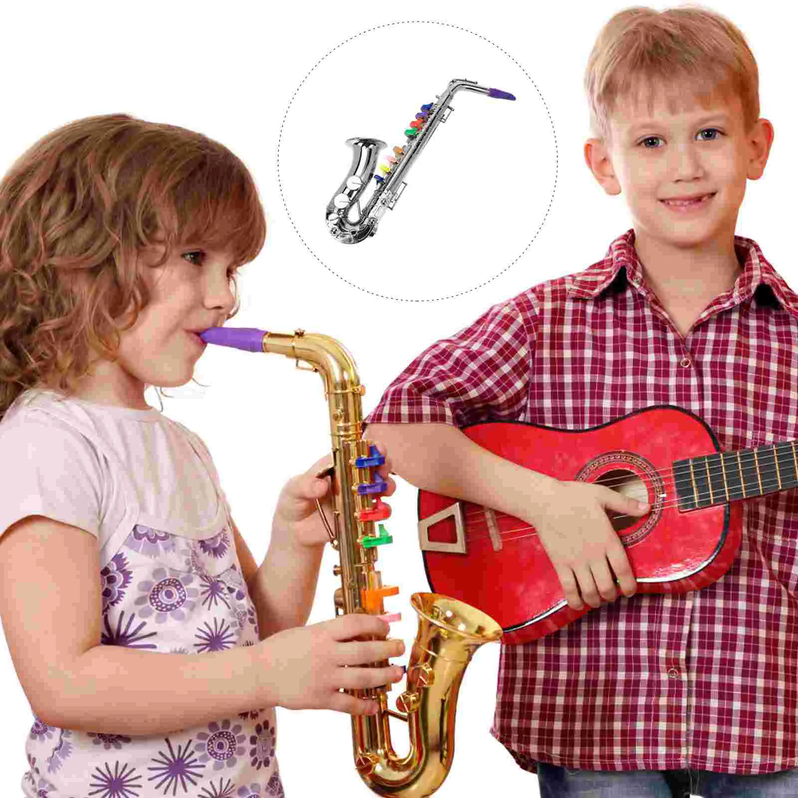 Sax mainan alat musik anak-anak, terompet saksofon pemula portabel