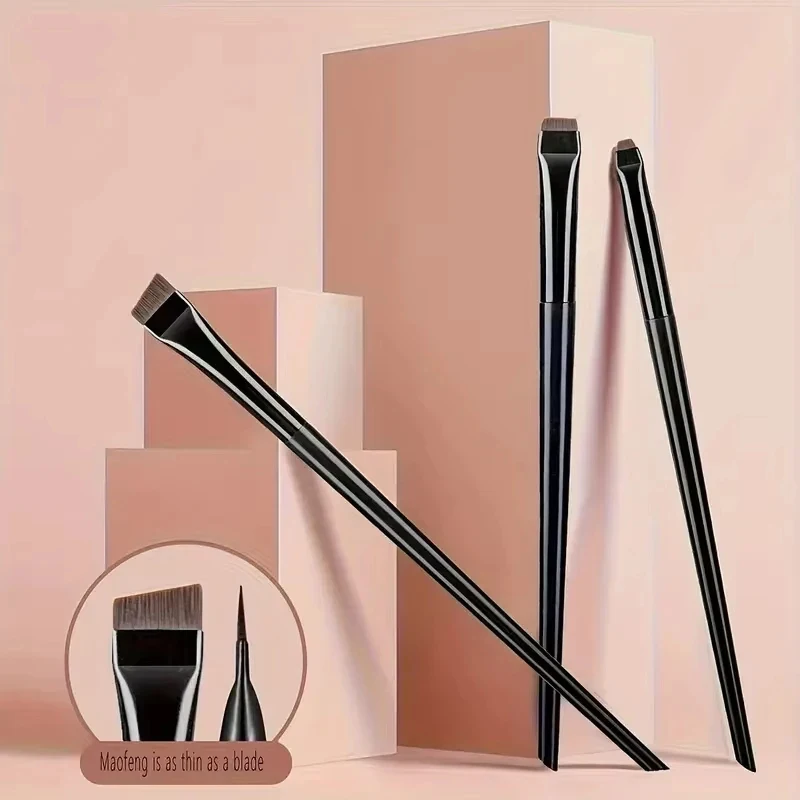 1-2 juegos de brochas de maquillaje: brocha para delineador de ojos en forma de hoz, brocha para cejas en ángulo fino, brocha para delineador de ojos, brocha ultrafina para sombra de ojos