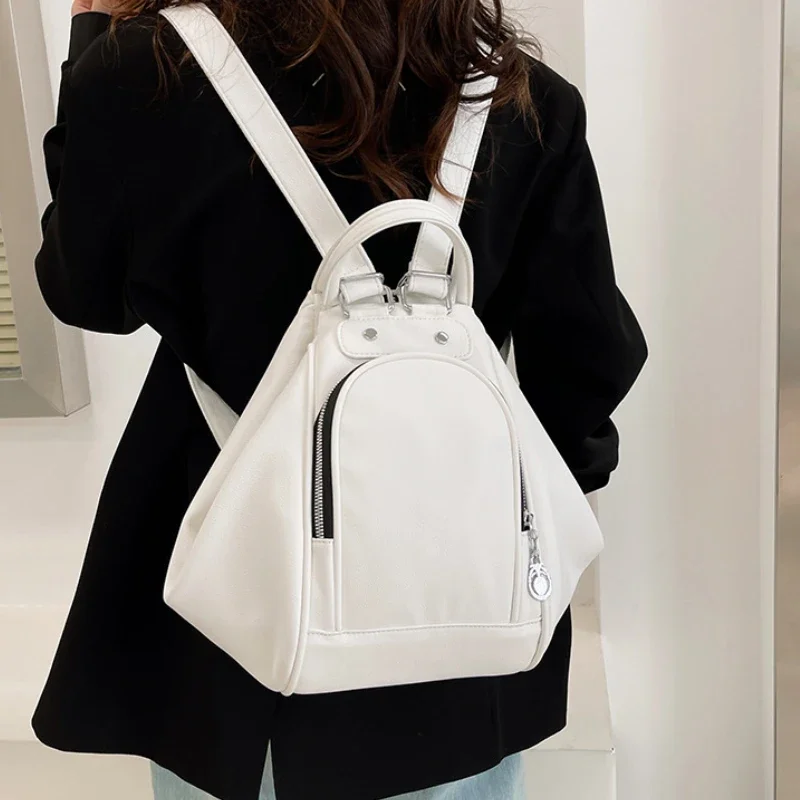 Chikage Simple Casual Soft Leather Backpack Women Fashion Pu Leather Backpack Large Capacity Solid Color Travel Backpack