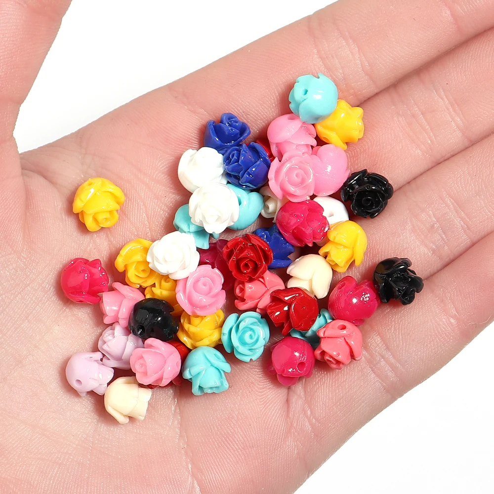 10Pcs Multisize Resin Beads Colorful Imitation Coral Flower Rose Shaped Loose Beads For Craft Bracelet Making DIY Charm Jewelry