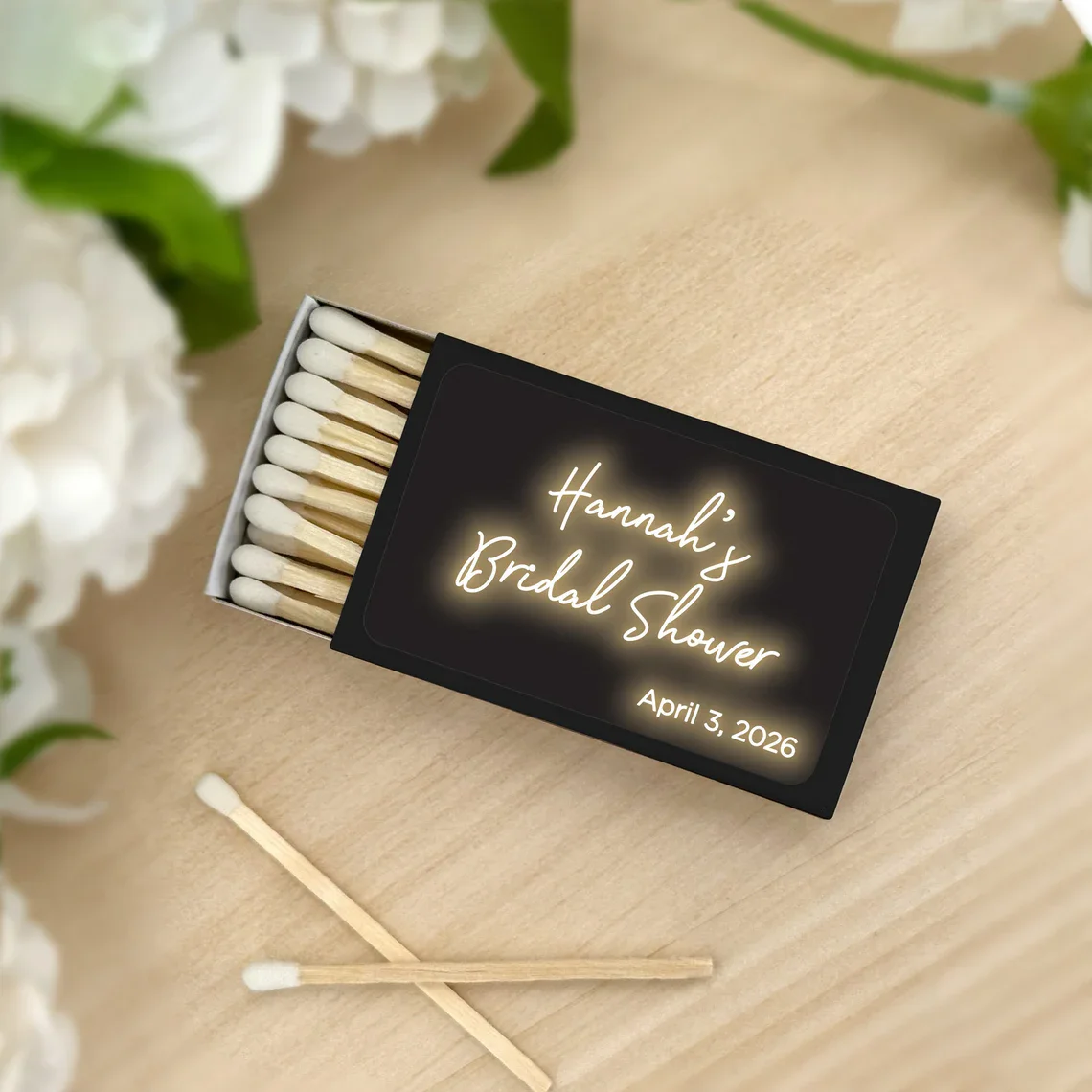 Custom Name Wedding Neon, Neon Wedding Favors, Personalized Matchboxes, Birthday Party Favors, Neon Sign Favor, Bridal Shower -S