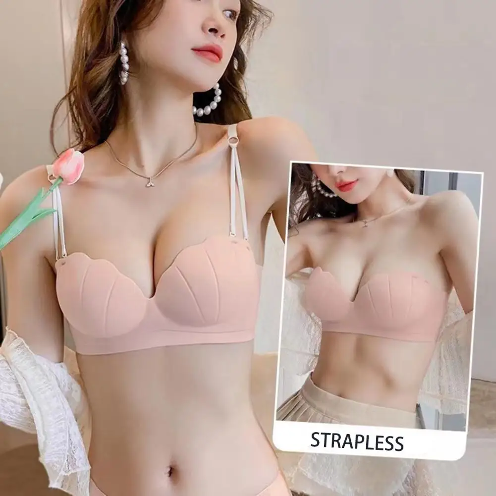 

Invisible Bra Strapless Brassiere Anti-slip Strip Push Up Gathering No Steel Ring Back Closure Detachable Straps Lady Underwear