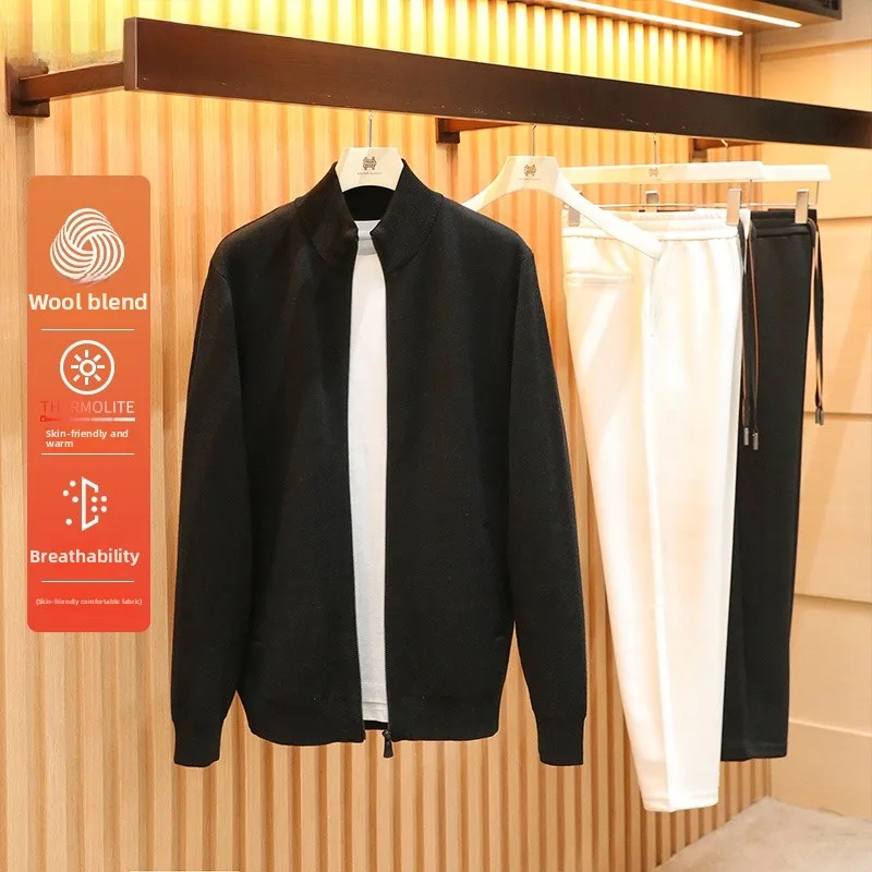 

Итальянский люксовый мужской вязаный кардиган-пальто из шерстяной смеси высокой плотности, весна 2026, повседневный, с длинными рукавами, из мягкого полиэфирного волокна