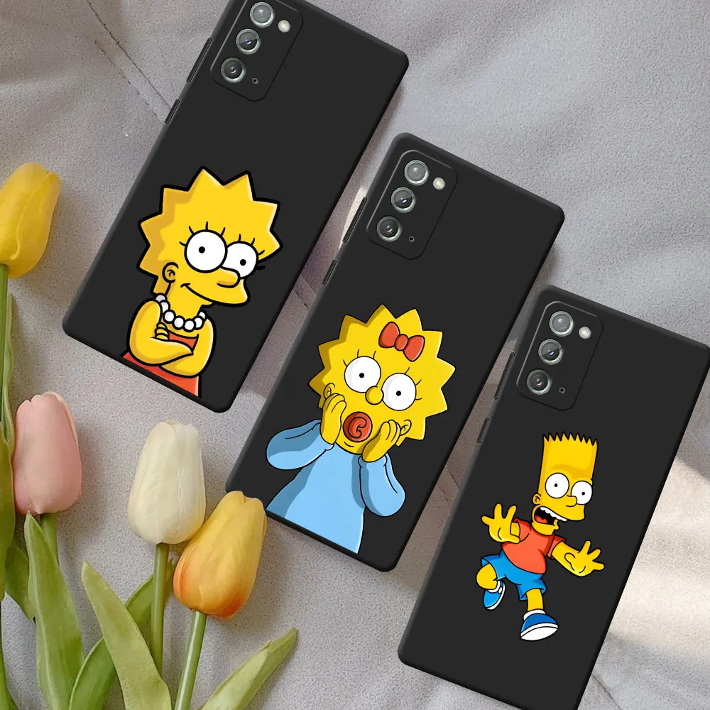 Phone Case For Samsung Note 20 Ultra 5G 10 Plus 9 Black TPU Cover M12 J6 Plus J7 J8 2018 M22 M02 Coque Maggie Bart Lisa Simpson