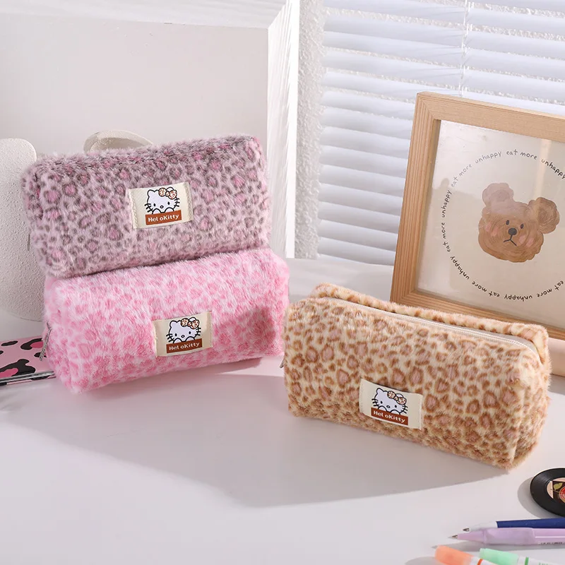 

Мультяшный пенал Hello Kitty с леопардовым принтом, милый, вместительный, портативный, косметичка KT, сумка для канцелярских принадлежностей для студентов, праздничные подарки