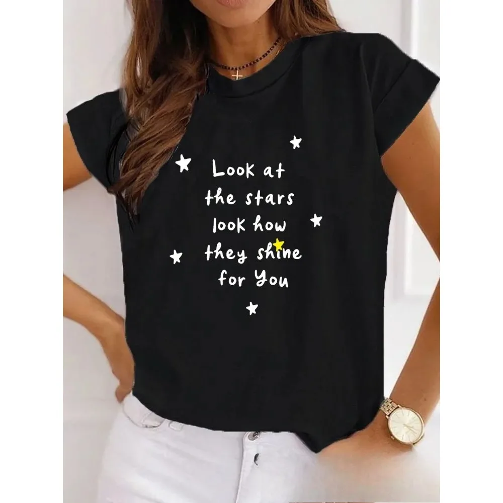 Look At The Stars Look How They They Shine for You Women T-shirts Girl Harajuku Tops Y2k Tee Casual 90s Vintage Cheap Clothes