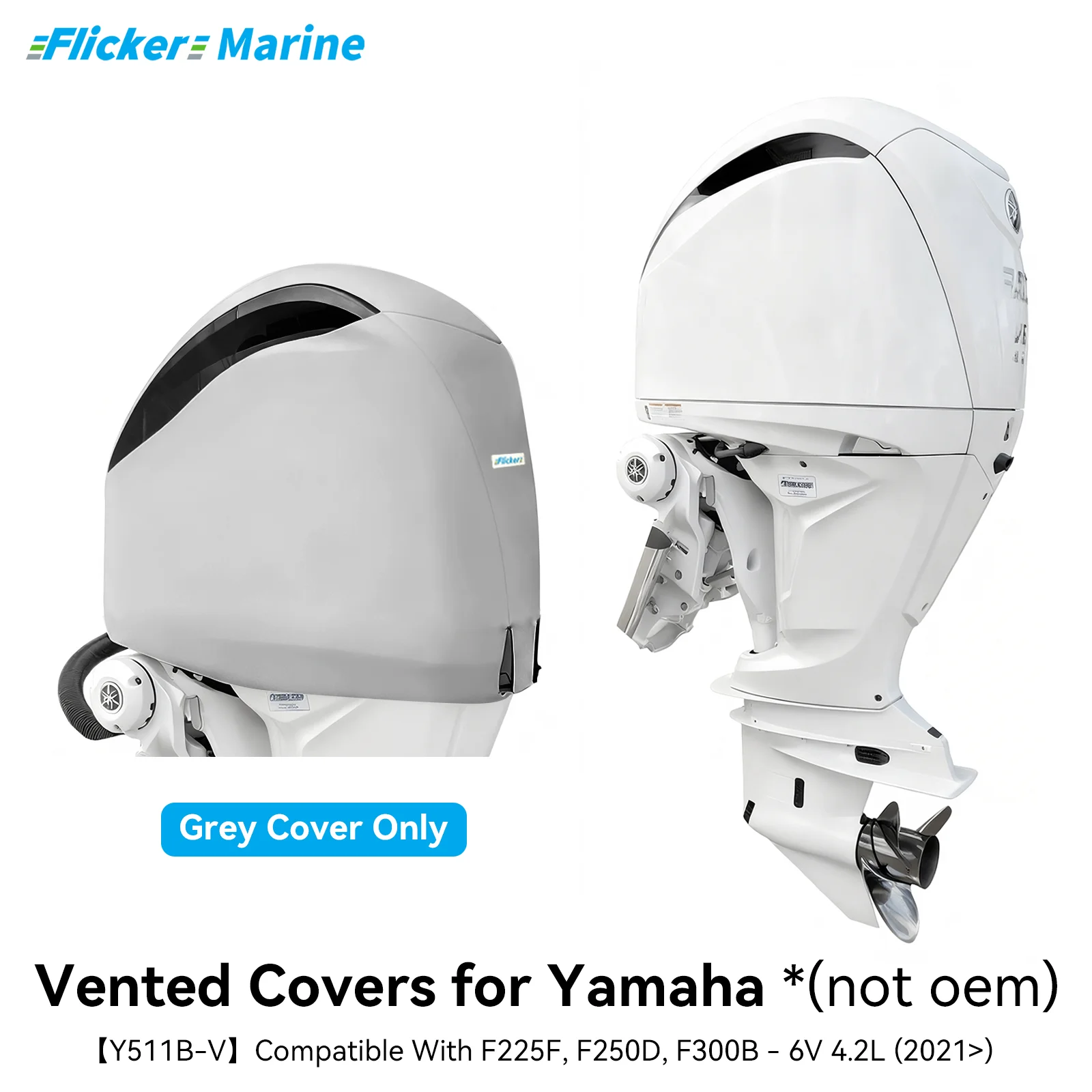 

Flicker Vented Outboard Cover Compatible with Yamaha F225F F250D F300B, Reinforced Canvas, Fleece Lined, Secure Fit, All-Season