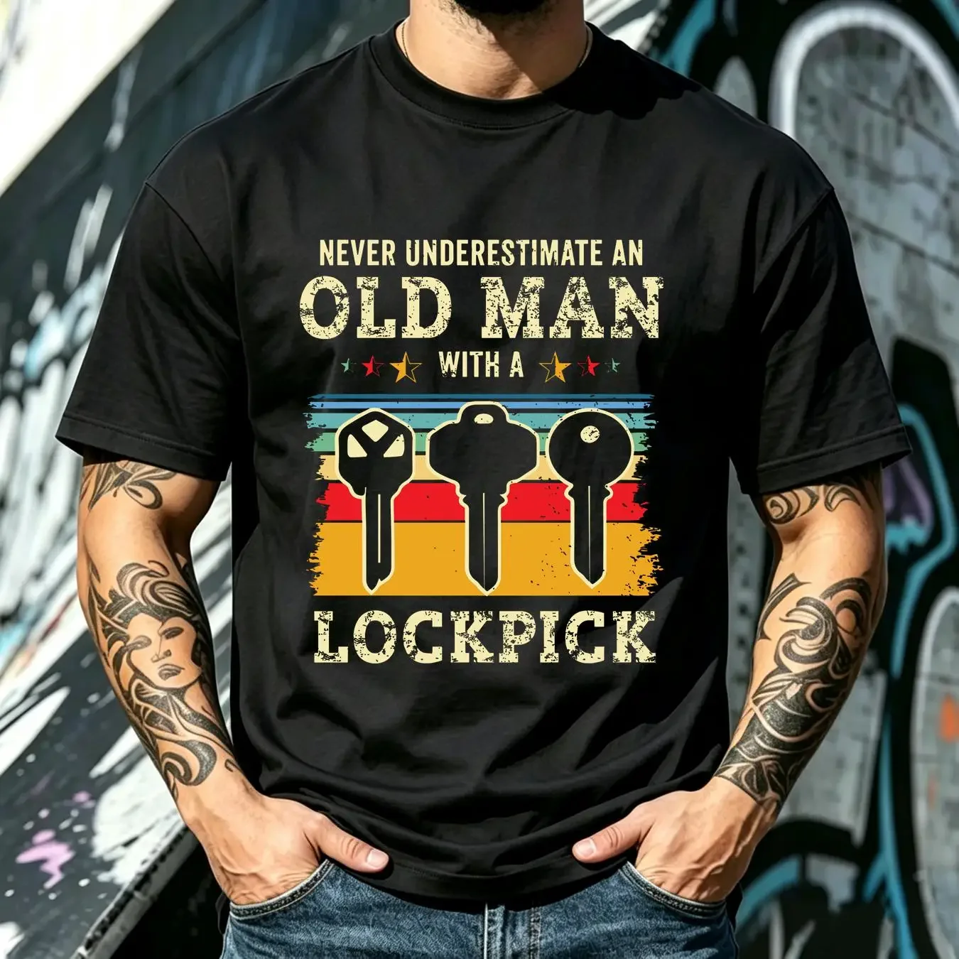 washed T Shirt Funny Locksmith Dad Grandpa Lockpicking Lock Picker Locksmithing Key Grandfather long or short sleeves vintage