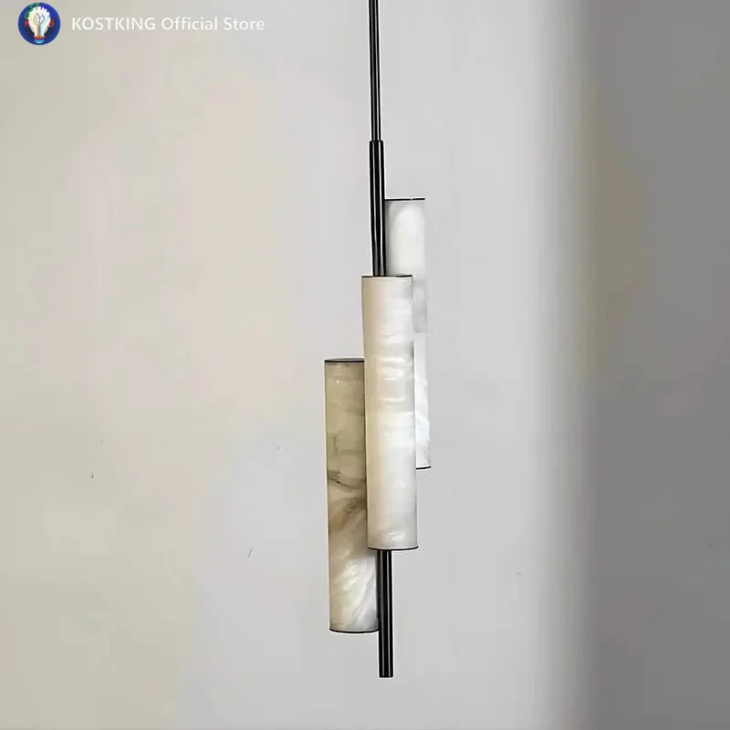 LED Natural Marble Alabaster Chandelier Bedroom Headboard Designer Living Room Background Wall Dining Room Study Pendant Lamp