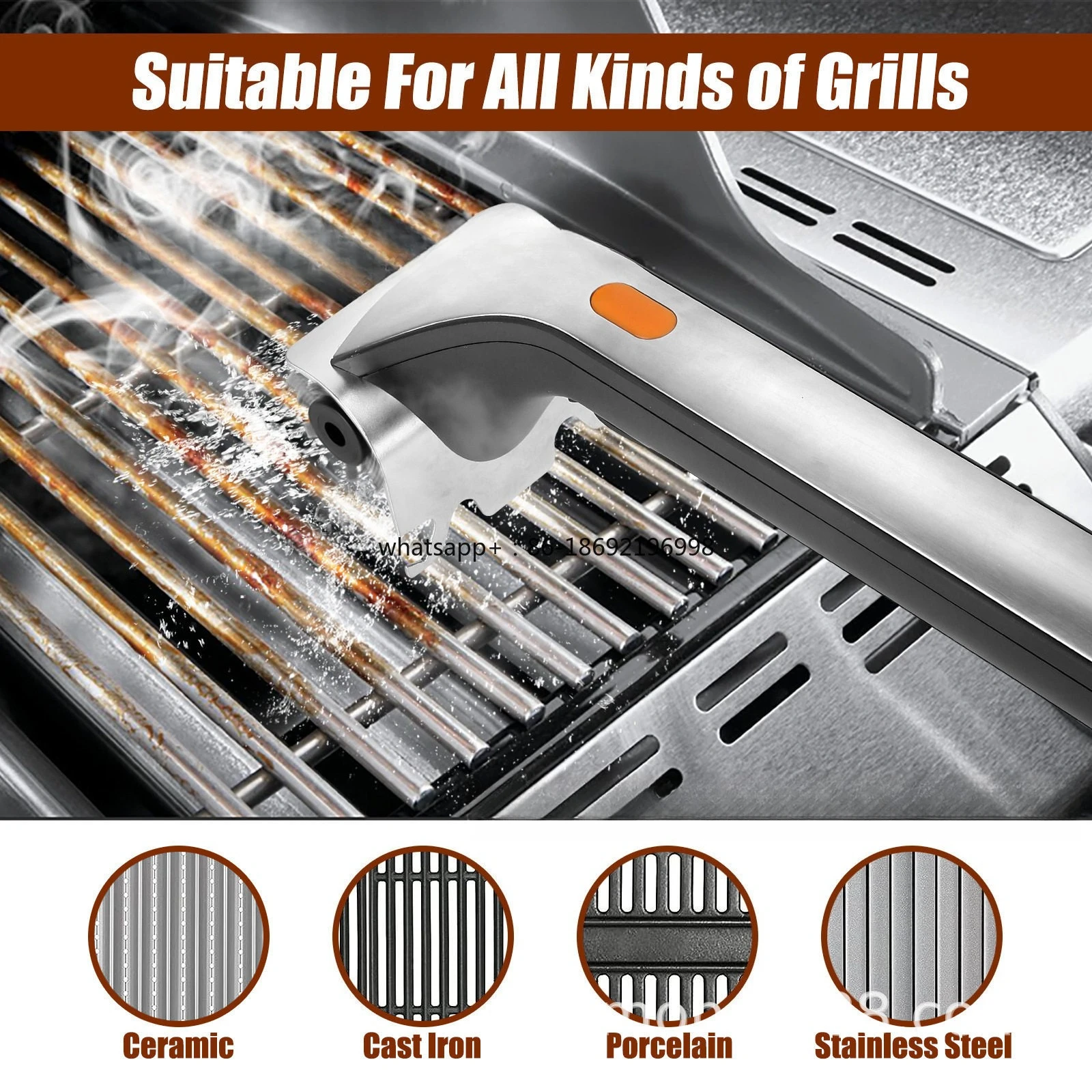 

Barbecue Grill Cleaning Electric Steam Barbecue Stainless Steel Grill BBQ Steel Wire with Scraper Spray