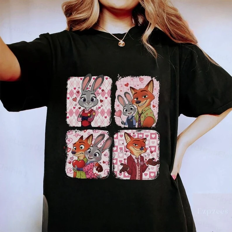 

Футболка Zootopia с Джуди Хоппс и Ником, в стиле Дисней, для любителей аниме, одежда больших размеров, всесезонная одежда, унисекс, высокое качество, мягкая ткань.