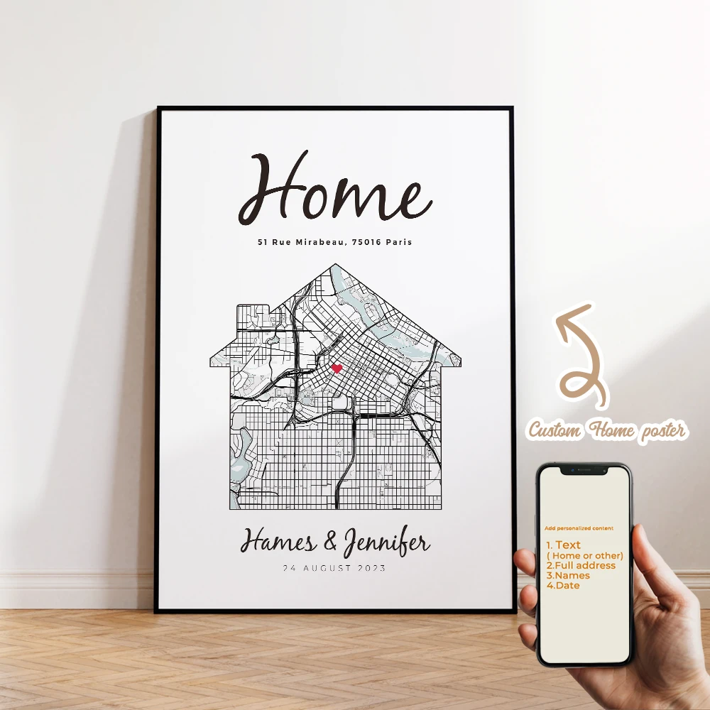 

1pcs Customized Family Maps And House Styles Wall Art Prints Canvas Painting Poster Picture For Living Room Home Decor