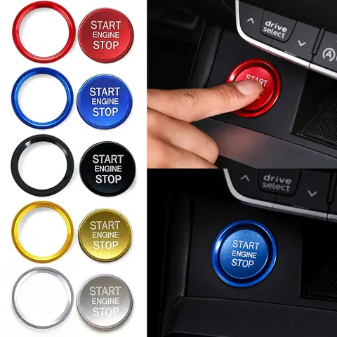 Car Start Engine Button Start Stop Key Ring Cover Anti-Slip Ignition Stickers for Audi Q5 Q7 A8L A5 A6L A4L Auto Accessories