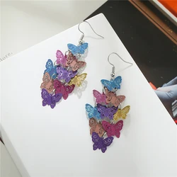 Cute Multilayer Colorful Butterfly Earrings For Women Hollow Geometric Butterflies Earrings Bohemian Long Drop Dangle Jewelry