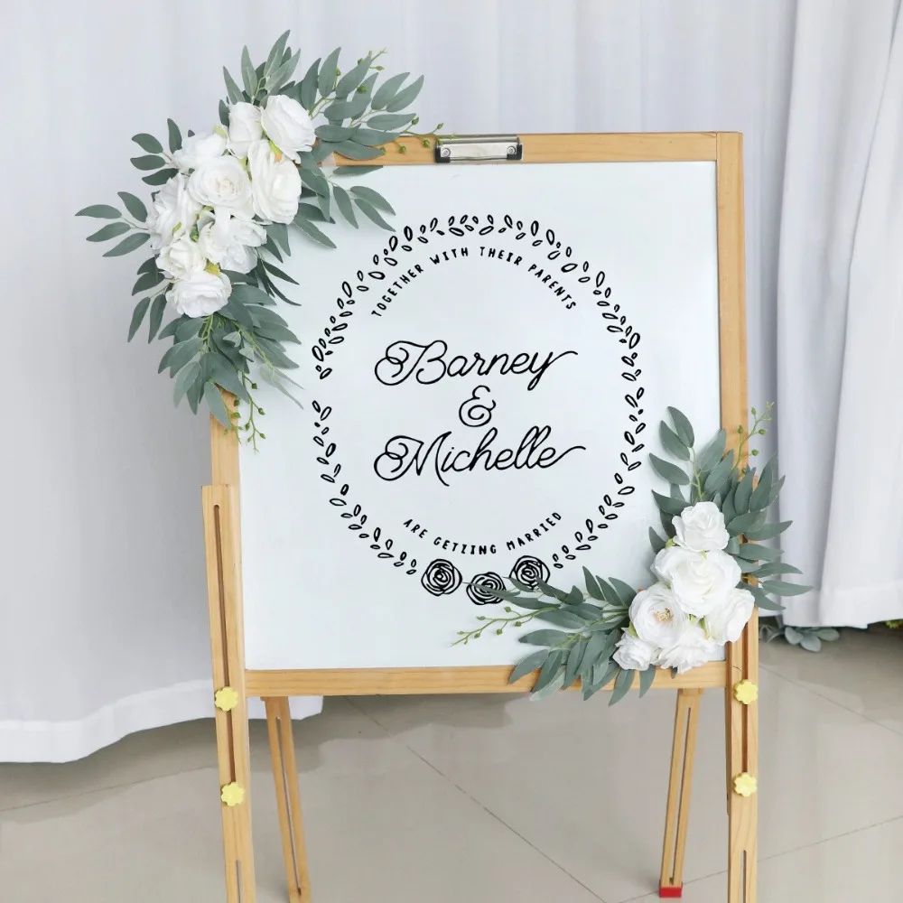 2Pcs Boho Artificial Wedding Arch Flowers DIY Eucalyptus Garland Drapes Wedding Arch Flowers Welcome Sign Floral