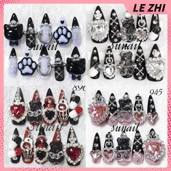 Japanese Y2K Spicy Girl Gothic Retro Handmade Full Cover Nail Tip Almond Bear Love Blinking Rhinestones Luxury Press on Nails