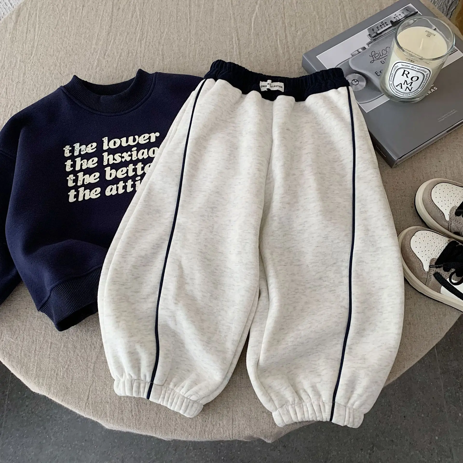 Детская одежда, детские повседневные флисовые штаны, новинка зимы 2025 года, свободные спортивные штаны в корейском стиле, спортивные штаны на шнурке для мальчиков и девочек