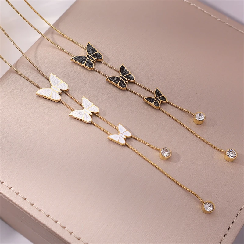 316L الفولاذ المقاوم للصدأ موضة جديدة مجموعة مجوهرات مقاومة للماء لا حساسية فراشة سحر سلسلة القلائد سوار أقراط للنساء