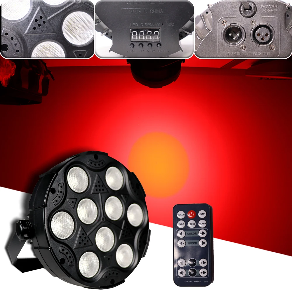 

9x8W RGBW 4in1 LED Par Light DMX512 8CH Remote Control Stage Flat Spotlight For Party Wedding Dance Studio DJ Disco