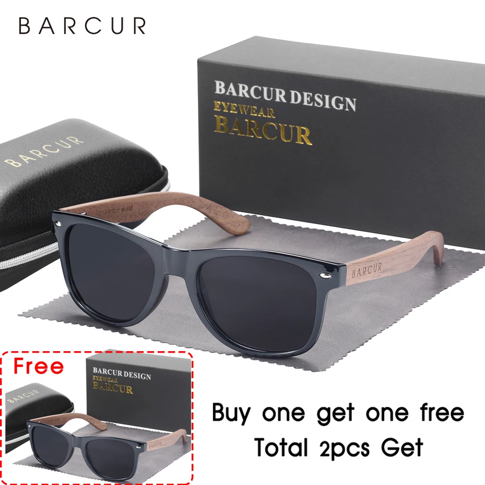 Barcur natur holz sonnenbrille polarisierte herren sonnenbrille schwarz walnuss brille uv400 schutz