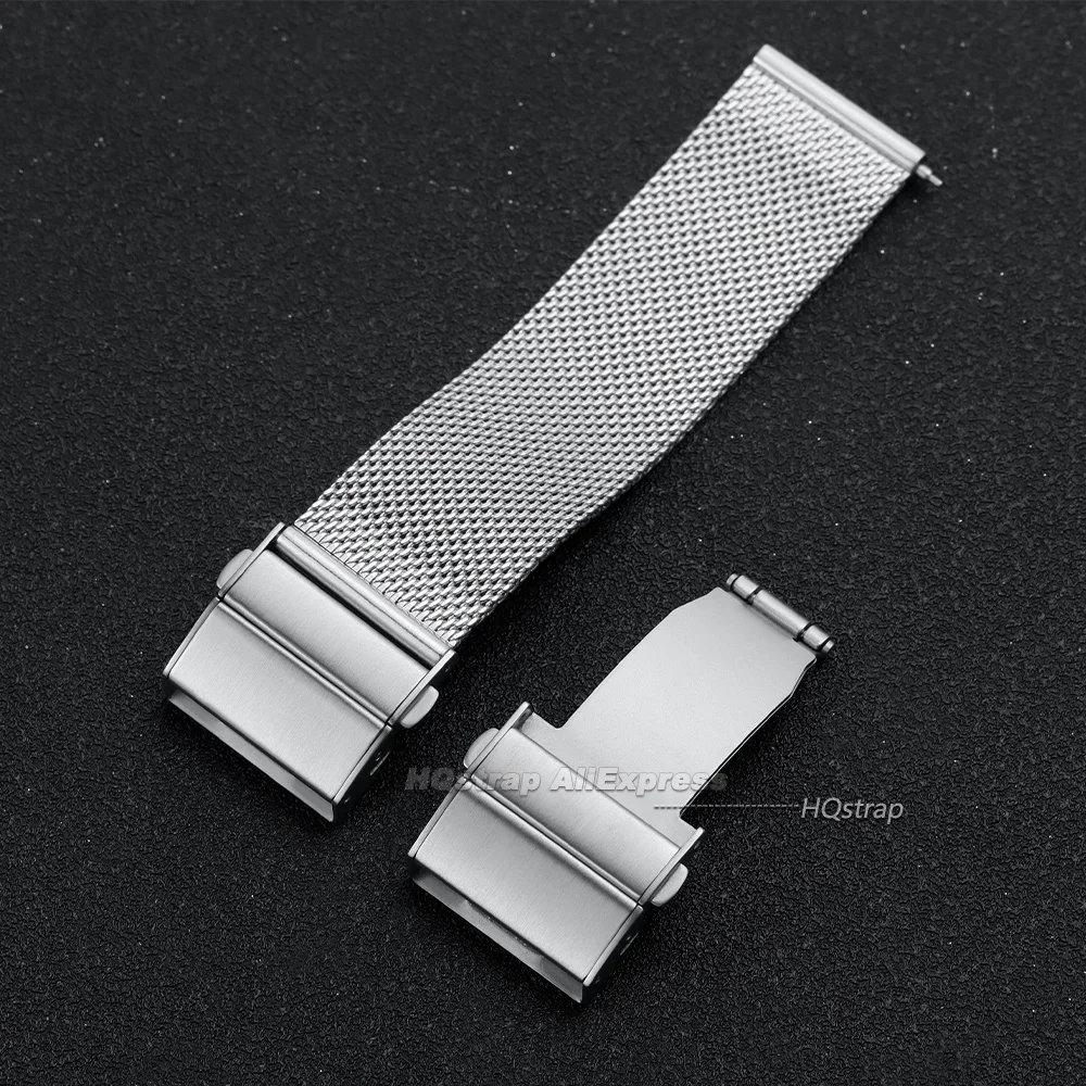 Stainless Steel Watch Buckle 18mm 20mm 22mm Universal Watch Clasp Double Press Metal Replacement Buckle for Mesh Belt Accessory view 4