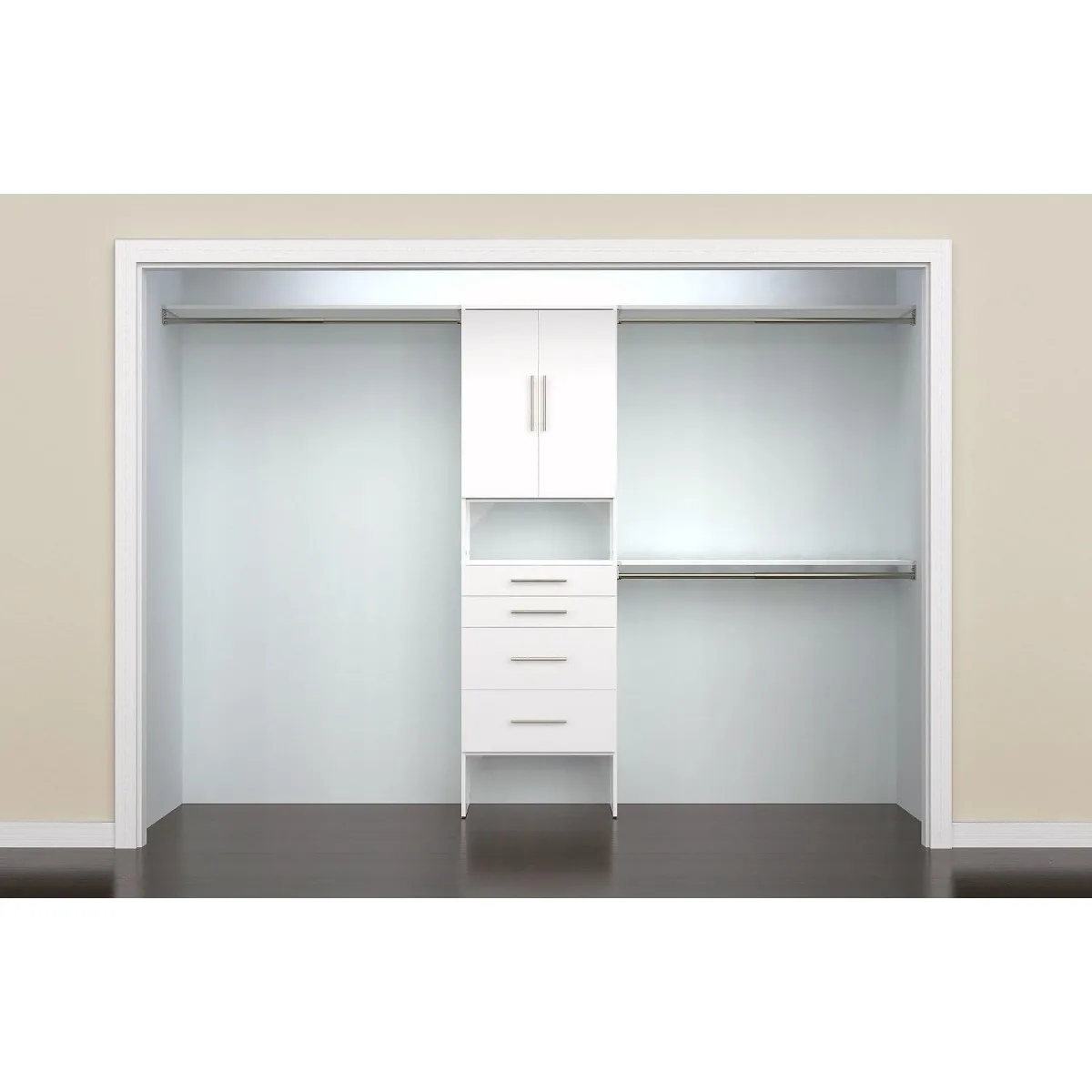 Modern 25-Inch Closet Organizer with Shelves, 2-Doors and 4-Drawers, Pure White