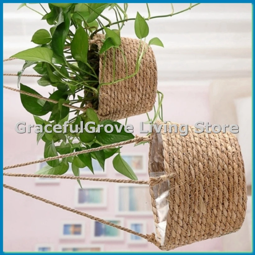 Garden Hanging Planter Macrame Plant Storage Basket Rope Woven Indoor Outdoor Flower Pot Holder Primary Color M-ABFB