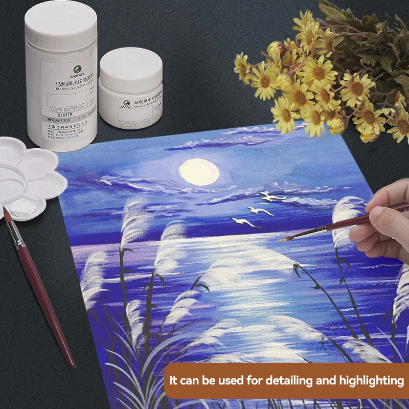 طلاء الغواش الأبيض 100 مللي/300 مللي زجاجات يسلط الضوء على صبغة ألوان الغواش للتلوين رسم الألوان المائية قماش الخشب