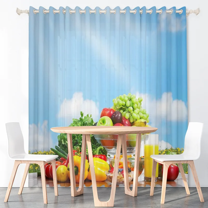 3D Colorful Fruits Curtains Orange Pineapple Strawberry Blueberry Thin Polyester Fabric Bedroom Living Room Decoration with Hook