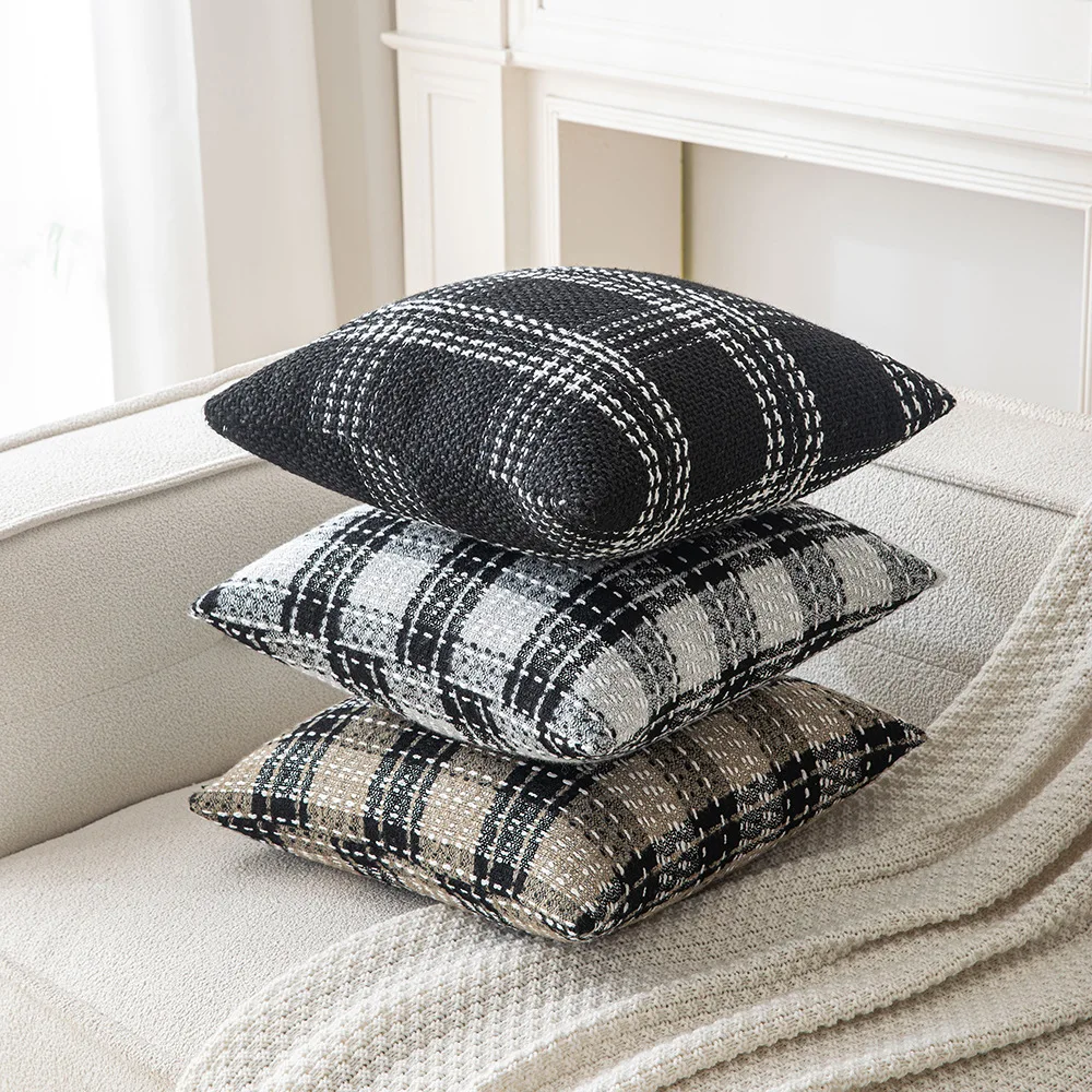 New Small Fragrant Wind Pillow Cover with Plaid Jacquard Light Luxury Living Room Sofa Cushion Office Sitting for a Long Time