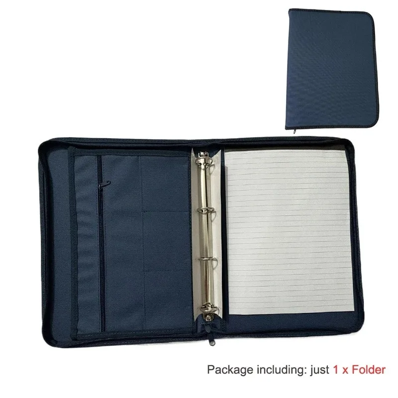 Portafolio de negocios grande negro, carpeta de documentos con cremallera, organizador de papel A4, carpeta Padfolio, maletín, oficina de conferencias