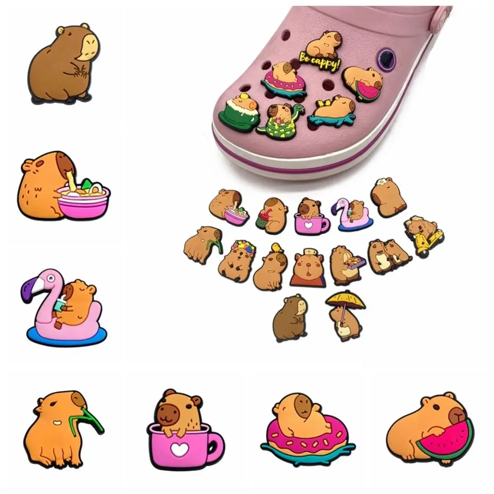 Dijes de dibujos animados de animales para zapatos, hebilla de zapatos, sandalias lindas desmontables, decoración de amigos, flor, Relax, Capybara, 10 unids/lote por bolsa