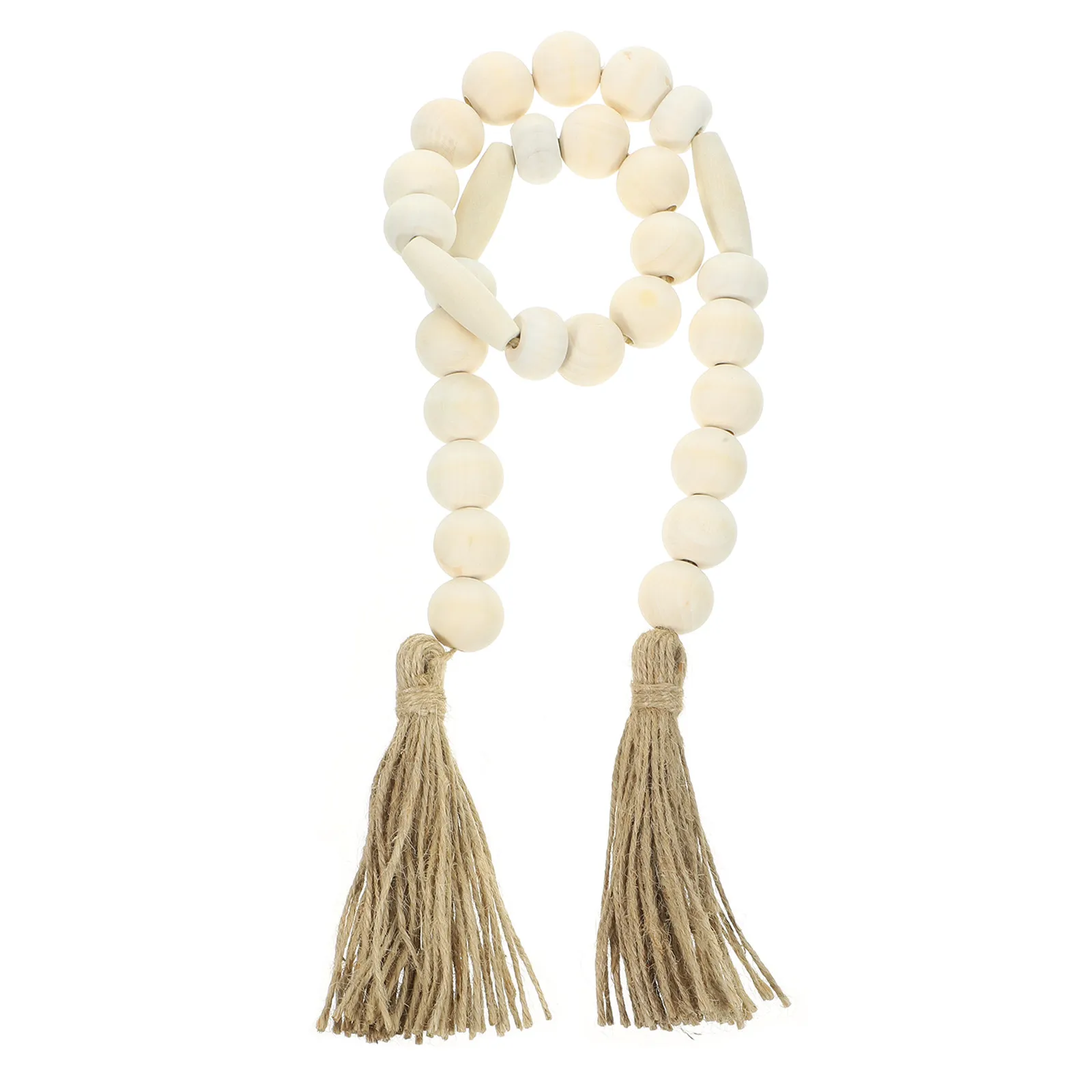Wooden Bead Hanging Garland with Tassel Rustic Beaded String Decor for Farmhouse Wall Hanging Door Knob Plant Pot Mason Jar